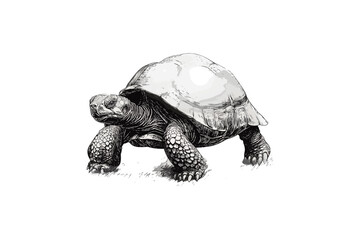 Hand-drawn Animal Sketch, Vintage Nature Etching, Monochrome Reptile Line Drawing, Rustic Wildlife Print, Tortoise Crawling, Scientific Animal Art, old engraving style