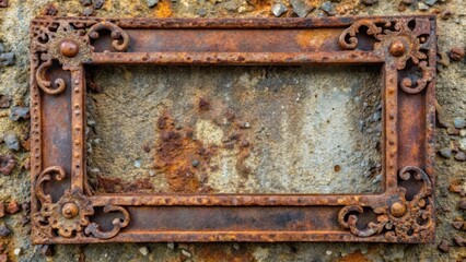 Fototapeta premium Weathered cast iron frame in ruin, weathering, rusty edges, weathering, rusty edges