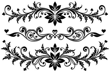 Obraz premium A vintage set of floral design elements features ornate vector swirls and leaf illustrations for elegant decoration