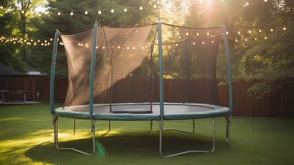 Trampoline in Backyard with Summer Decor
