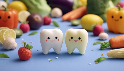 Healthy teeth with fruits and vegetables concept