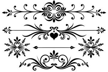 A vintage set of floral design elements features ornate vector swirls and decorative flower shapes for ornamental art