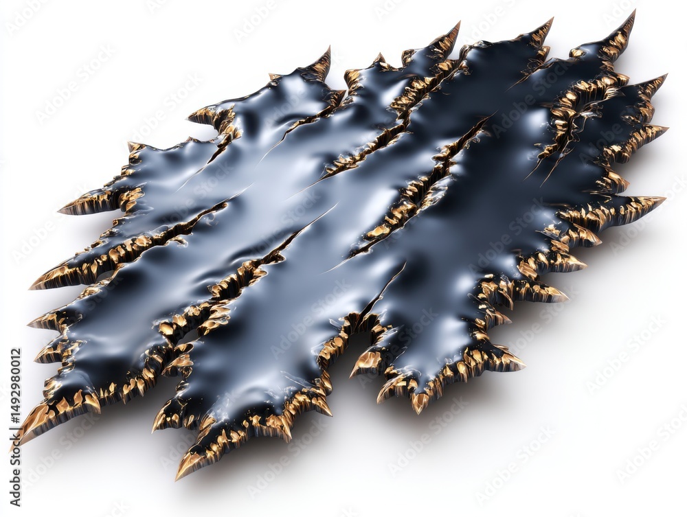 Poster abstract metallic sculpture art with jagged edges and sharp points on a white background studio shot