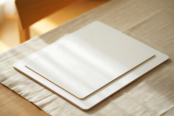 Fototapeta premium White Wooden Coasters Table Setting