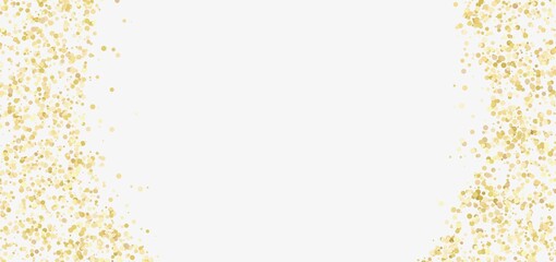 Elegant gold glitter confetti on white background. Perfect for invitations, cards, and celebrations.