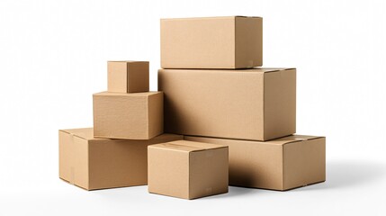 Stack of Cardboard Boxes on White Background for Packaging and Storage Solutions