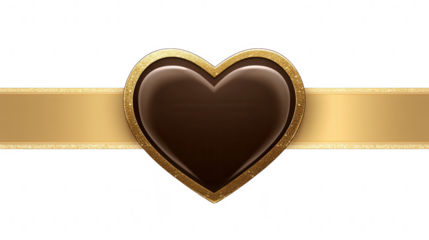 Elegant chocolate heart with golden border on PNG transparent background