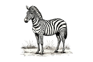 Antique Style Zebra Engraving, Vintage Safari Animal Illustration, Black and White Wildlife Sketch, Retro African Fauna Drawing, Hand-drawn Monochrome Etching, classic nature print