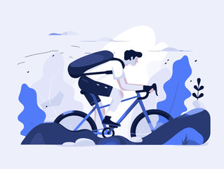 Cycling Adventure: A stylized illustration of a person cycling through a hilly landscape, showcasing adventure and exploration. 