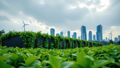Sustainable energy production urban landscape photography green environment wide angle renewable energy concept