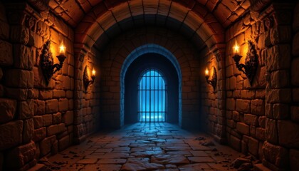 Exploring the dark dungeon medieval castle digital artwork mysterious atmosphere low angle adventure concept