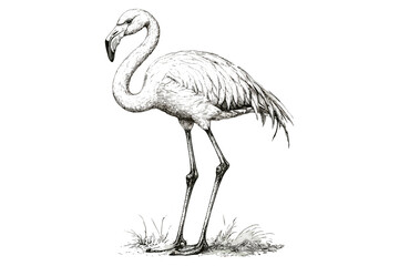 Flamingo Vintage Illustration, Black Sketch Effect, Old Engraving Style, Tropical Wildlife Drawing, Hand-drawn Bird Art, Antique Print, Elegant Exotic Animal Sketch, Ornithology Art,
