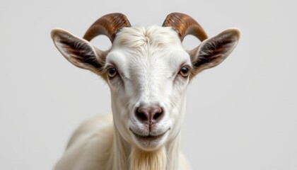 Playful goat portrait studio setting animal photography minimalist environment close-up view captivating expression