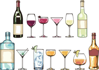 アルコール飲料のイラストセット