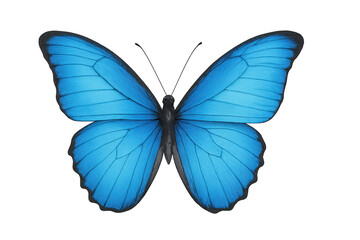 Wonderful blue morpho butterfly with open wings isolated on transparent background, ideal for graphic projects