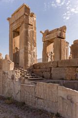 Stair and gates with sculptures at Persian palace at Persepolis, Iran