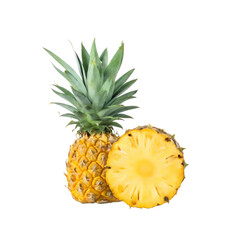 Fresh Pineapple and Cross-Section Slice Isolated on Transparent Background