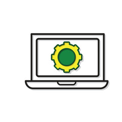 Optimization icon. System Optimization. computer with gears. symbol for Process, automation, productivity. Mixed design style