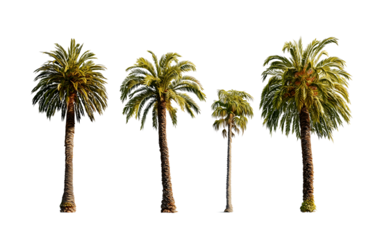 A set of photorealistic abstract palm trees shaped as musical instruments isolated on a transparent background