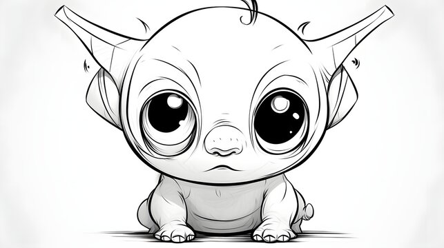 29. Baby cyclops with one big eye and tiny horn, outlined in bold black and white line art