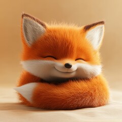 Obraz premium Adorable Happy Fox Cub Curled Up Sleeping
