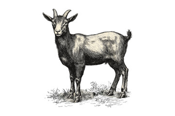 Hand-drawn Goat on All Fours, Vintage Black Sketch, Farm Animal Illustration, Rustic Wall Decor, Antique Livestock Drawing, Trendy Farmhouse Print, rural art