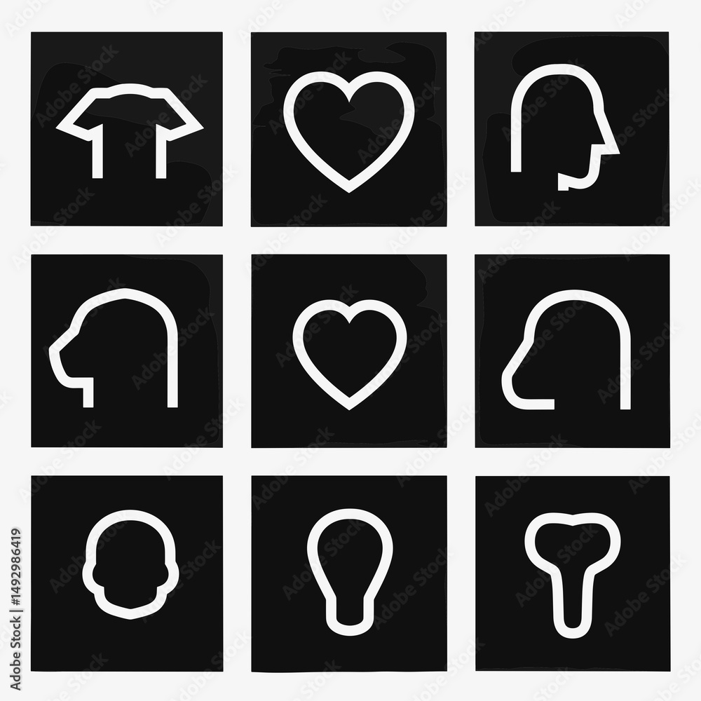 Poster artistic composition of icons: a minimalist and artistic collection of various icons, arranged in a 