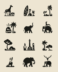Fototapeta premium African Safari Icon Set