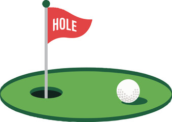 Golf course green with flag or flagstick and golf ball flat vector icon for sports apps and websites