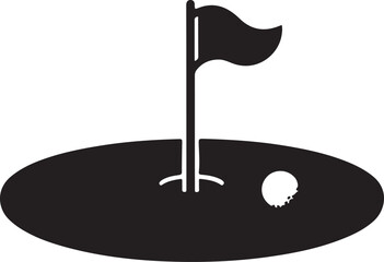 Golf course green with flag or flagstick and golf ball flat vector icon for sports apps and websites