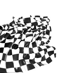 The checkered flag waves in the wind signaling the end of a race