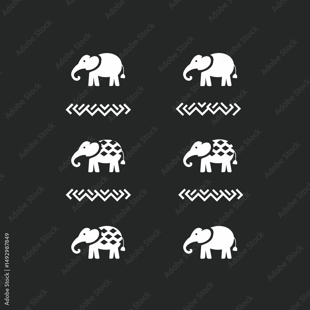 Poster elephant icons: playful elephant icons in a symmetrical arrangement, capturing an appealing and simp
