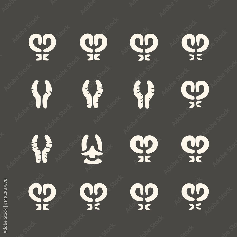 Aufkleber abstract graphic elements: a minimalist arrangement of unique abstract graphic shapes against a neut