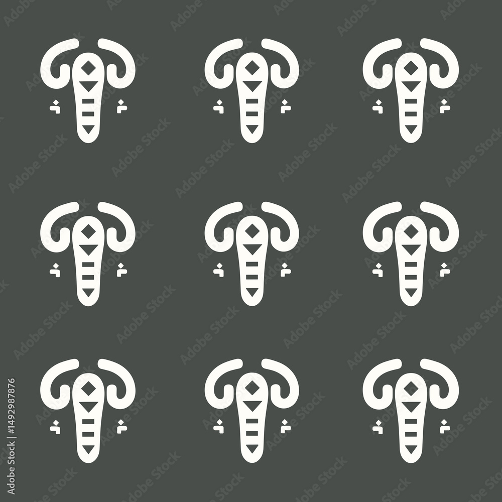 Poster elephant pattern on dark backdrop: a repeated pattern of stylized elephant designs adorns a muted gr