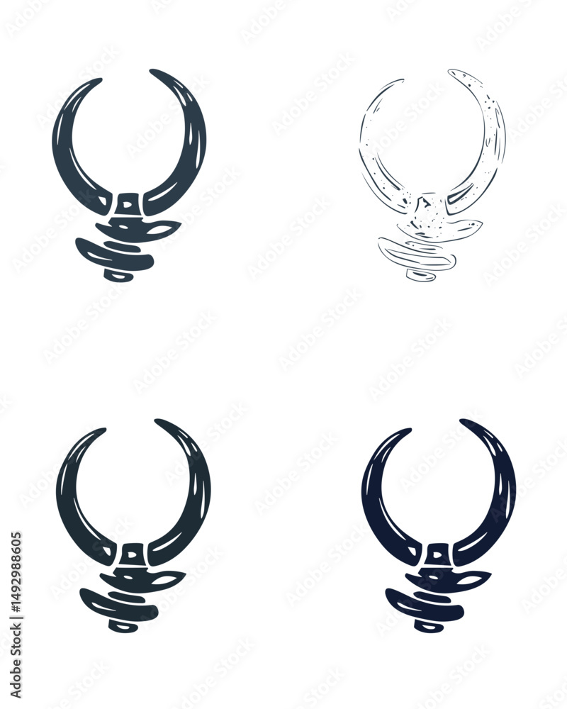 Poster abstract horn design variations: four different abstract designs are presented featuring horn-like s
