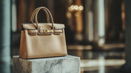 A creative asset designed around elegant assortment: premium leather handbags – kelly, birkin, and more - artfully displayed on a plush background, accessorized with shimmering silver hardware and.