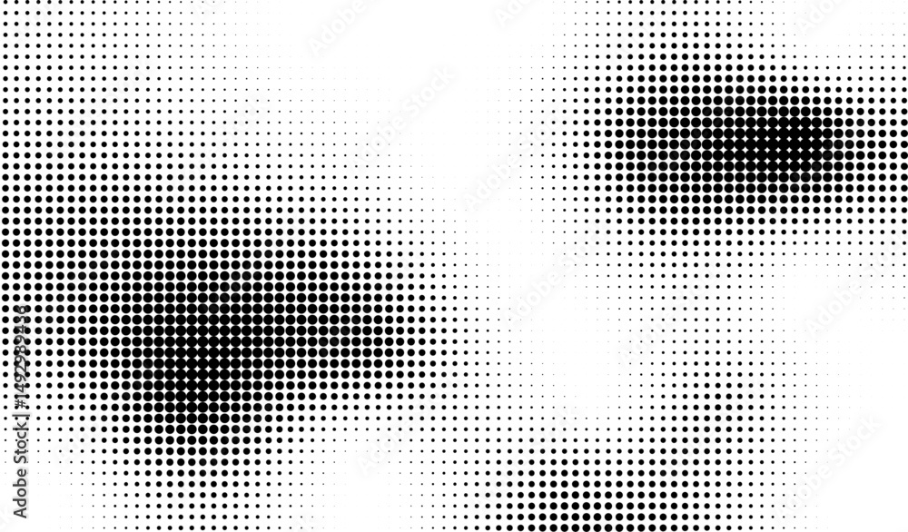 Poster Grunge halftone gradient background pattern with a dynamic, flowing circles. Vector design element for anime or manga comic book, retro style pixelated texture banner.