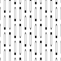 Eye pen Seamless pattern. Vector graphic line illustration. Black and white cosmetic makeup art. concept for your web site mobile app logo UI design.