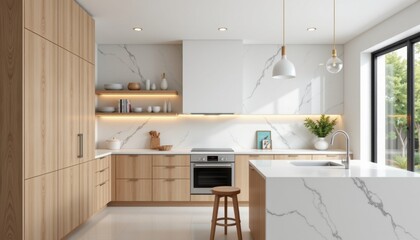 Modern kitchen design featuring sleek cabinets and marble countertops bright space contemporary style