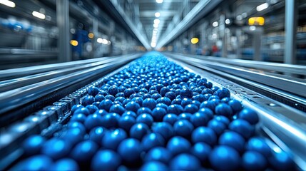 Obraz premium Blueberries conveyor belt factory.