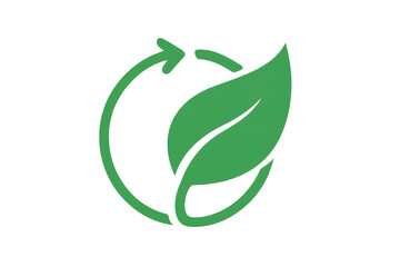 Circular arrow rotating around green leaf symbolizing recycling, environmental awareness, and sustainability on a transparent background