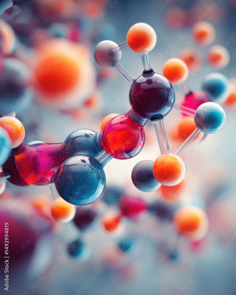 Aufkleber abstract molecular structure visualization close up colorful atoms and bonds science research concep