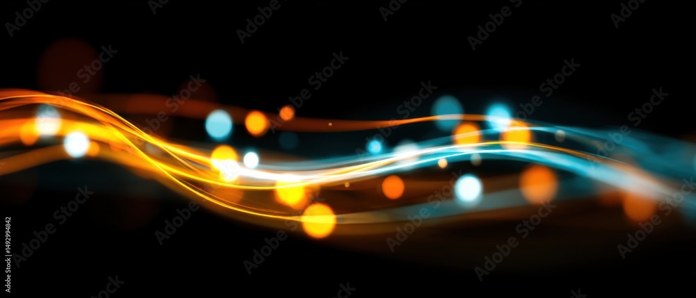 Poster abstract light trails flowing with bokeh effect on dark background studio shot dynamic energy concep