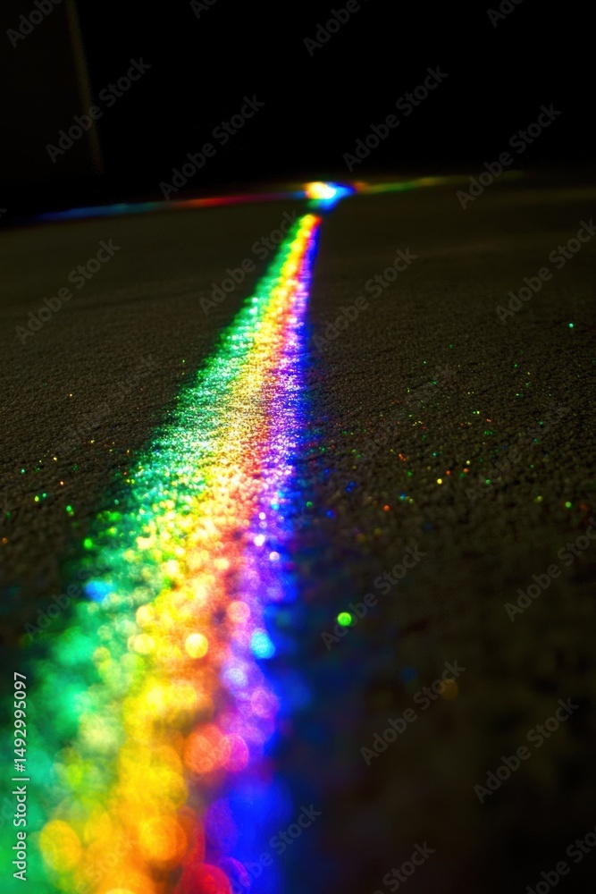 Poster rainbow light streak on dark surface abstract close up shot with bokeh effect and colorful spectrum 