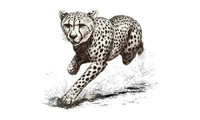 Cheetah Running Engraving, Retro Safari Illustration, Hand-Drawn Wild Animal Etching, Vintage Fauna Line Art, Rustic Nature Drawing, African wildlife print, antique sketch style