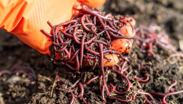 A Handful of Red Wiggler Worms for Compost