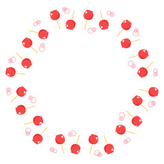 りんご飴 イラスト 円フレーム 夏祭り 食べ物