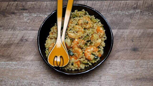 Mediterranean Couscous Salad with Shrimp and Zucchini.