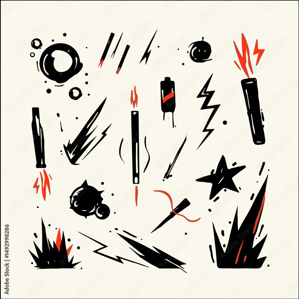 Poster set of abstract graphic elements: collection of unique, handcrafted, abstract design elements, burst