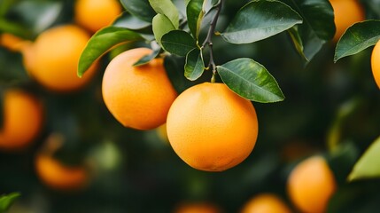 Ripe oranges growing on a lush tree in a vibrant orchard